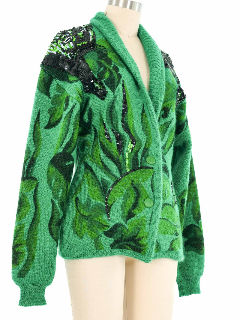 Emerald Sequin Accented Knit Cardigan Jacket arcadeshops.com