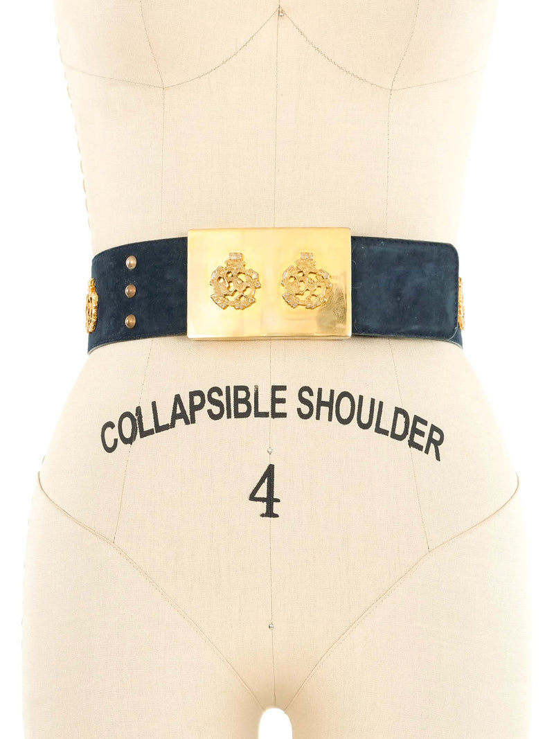 Escada Embellished Navy Suede Waistbelt Accessory arcadeshops.com