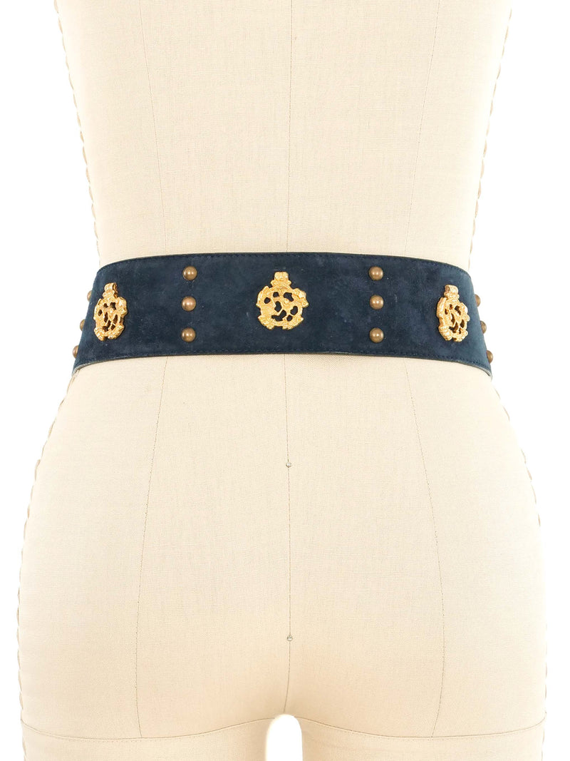 Escada Embellished Navy Suede Waistbelt Accessory arcadeshops.com