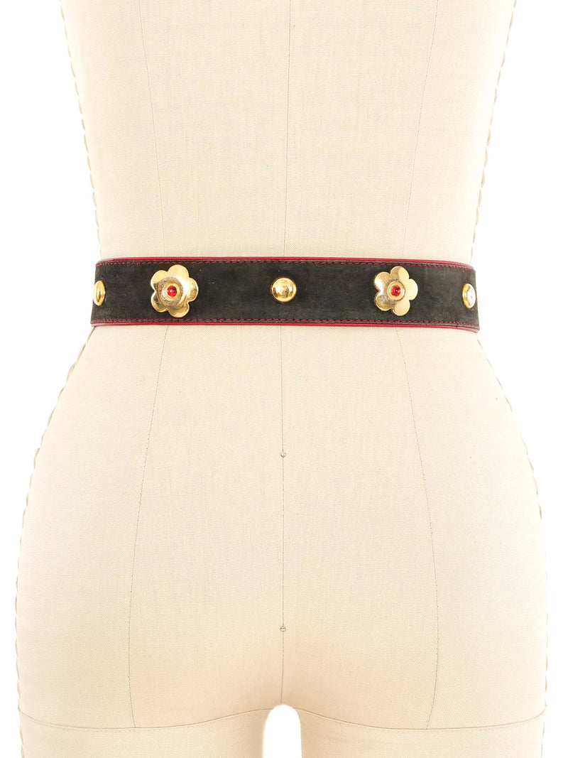 Escada Black Suede Studded Daisy Belt Accessory arcadeshops.com