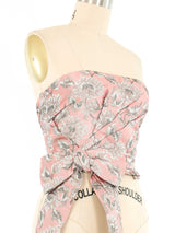 2018 Prada Metallic Pink Brocade Bow Bustier Top arcadeshops.com