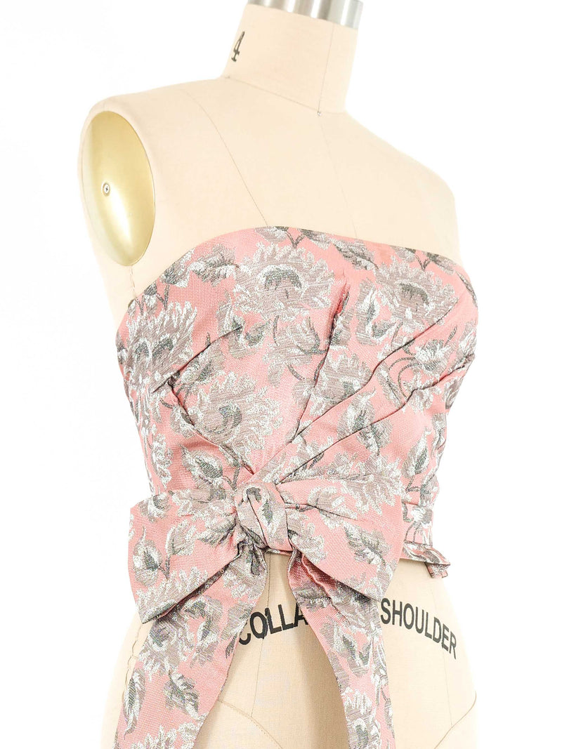 2018 Prada Metallic Pink Brocade Bow Bustier Top arcadeshops.com