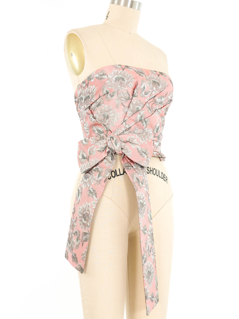 2018 Prada Metallic Pink Brocade Bow Bustier Top arcadeshops.com