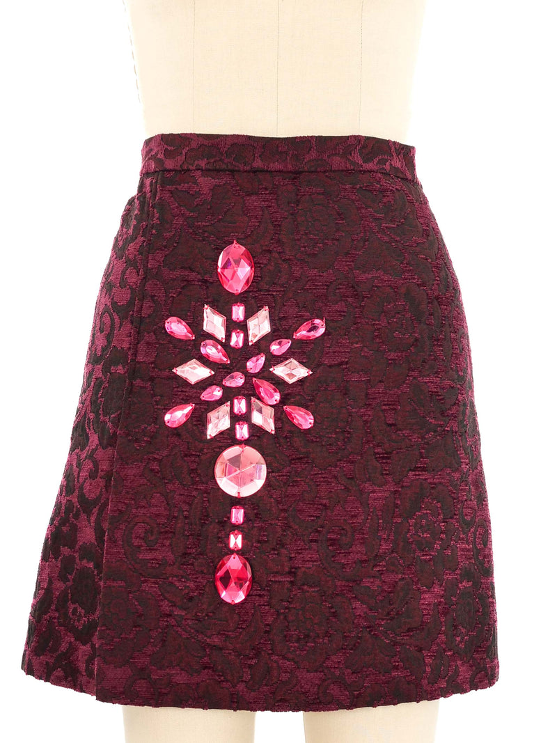 Dolce & Gabbana Magenta Brocade Rhinestone Mini Skirt Bottom arcadeshops.com