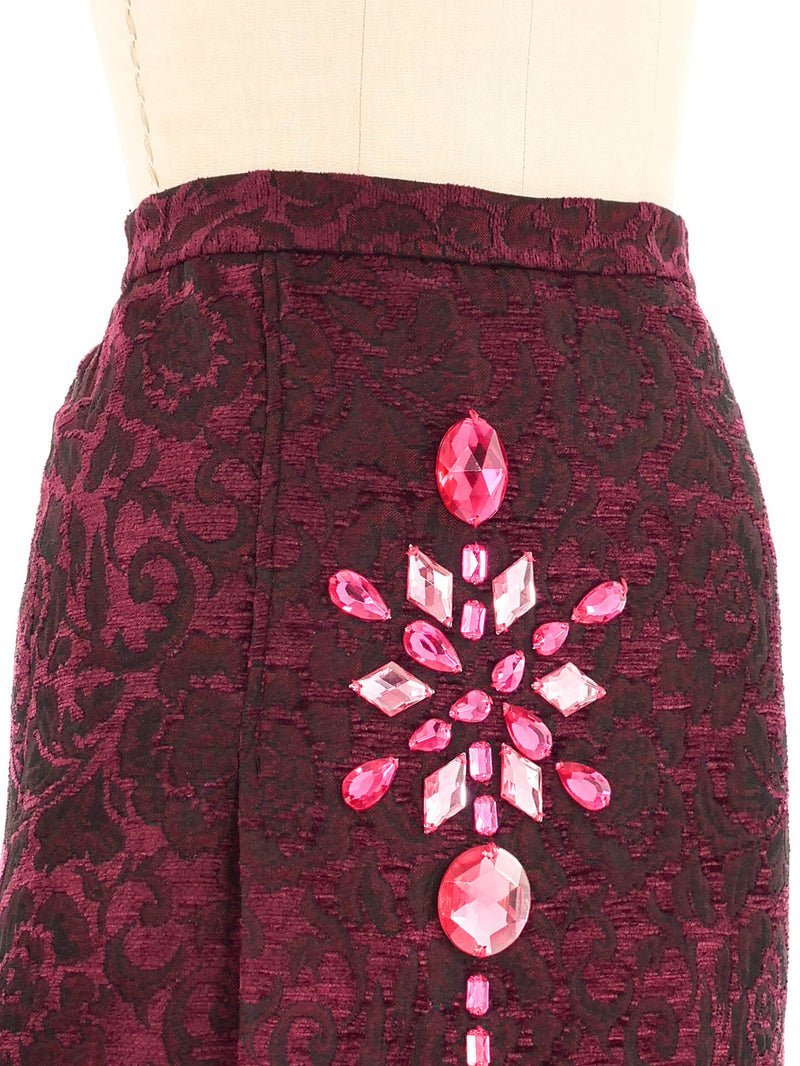 Dolce & Gabbana Magenta Brocade Rhinestone Mini Skirt Bottom arcadeshops.com