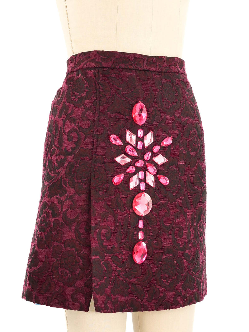 Dolce & Gabbana Magenta Brocade Rhinestone Mini Skirt Bottom arcadeshops.com