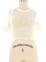 1970s Cream Cropped Czech Mesh Military Tee Top arcadeshops.com