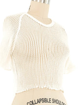 1970s Cream Cropped Czech Mesh Military Tee Top arcadeshops.com