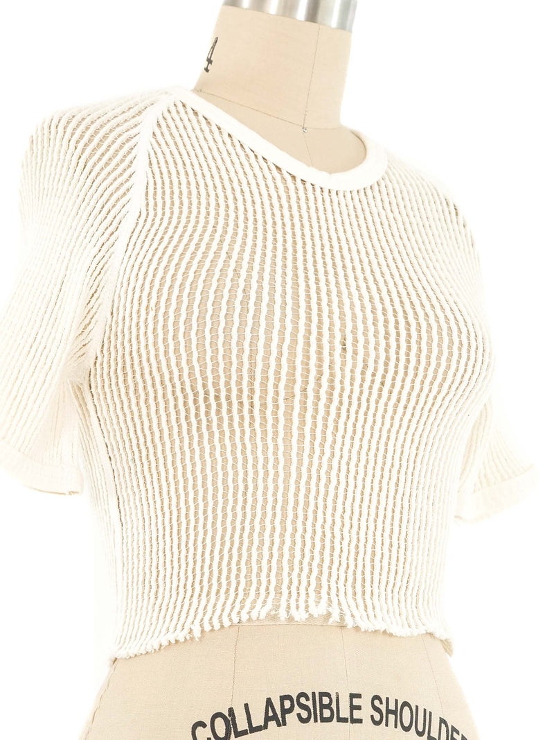 1970s Cream Cropped Czech Mesh Military Tee Top arcadeshops.com