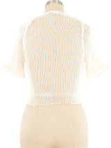 1970s Cream Cropped Czech Mesh Military Tee Top arcadeshops.com