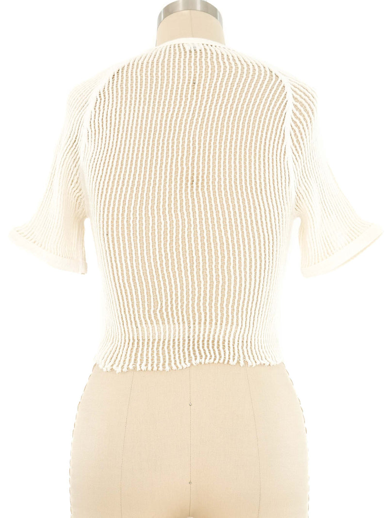 1970s Cream Cropped Czech Mesh Military Tee Top arcadeshops.com