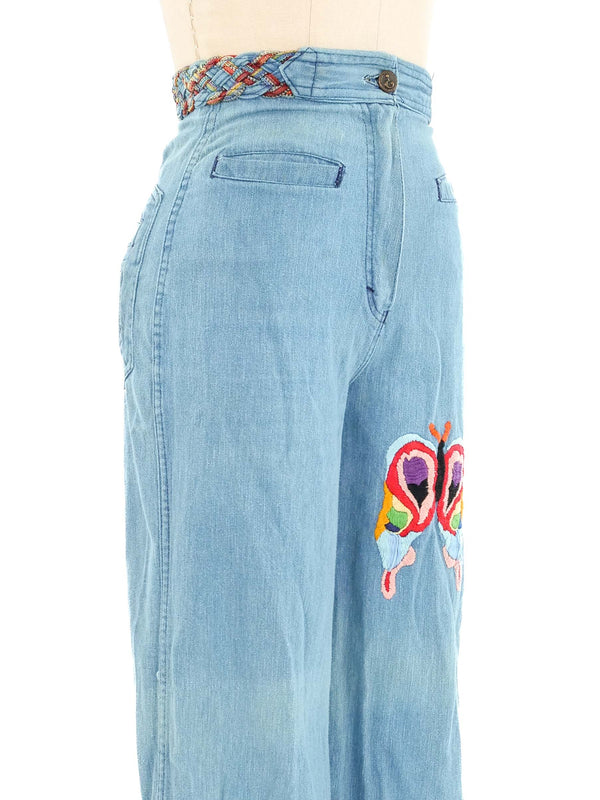1970s Rainbow Butterfly Embroidered Bell Bottoms Bottom arcadeshops.com