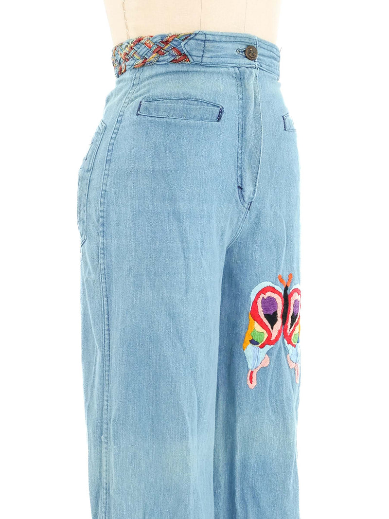 1970s Rainbow Butterfly Embroidered Bell Bottoms Bottom arcadeshops.com