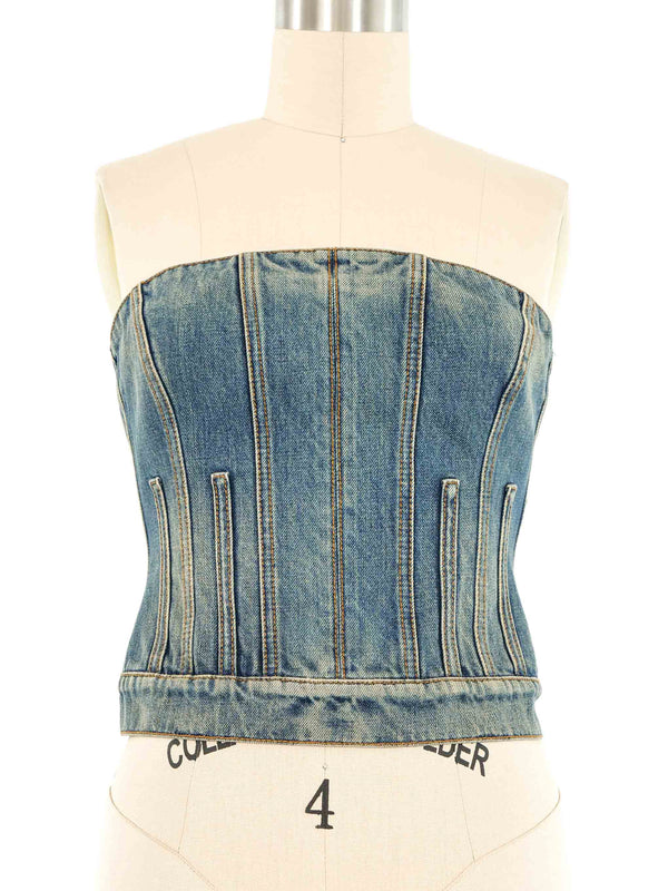 Alexander McQueen Denim Bustier Top arcadeshops.com