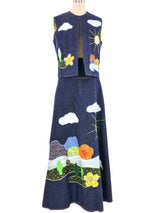 1970s Denim Applique Skirt Ensemble Suit arcadeshops.com