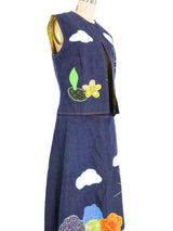 1970s Denim Applique Skirt Ensemble Suit arcadeshops.com