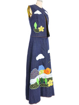 1970s Denim Applique Skirt Ensemble Suit arcadeshops.com