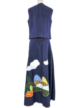 1970s Denim Applique Skirt Ensemble Suit arcadeshops.com