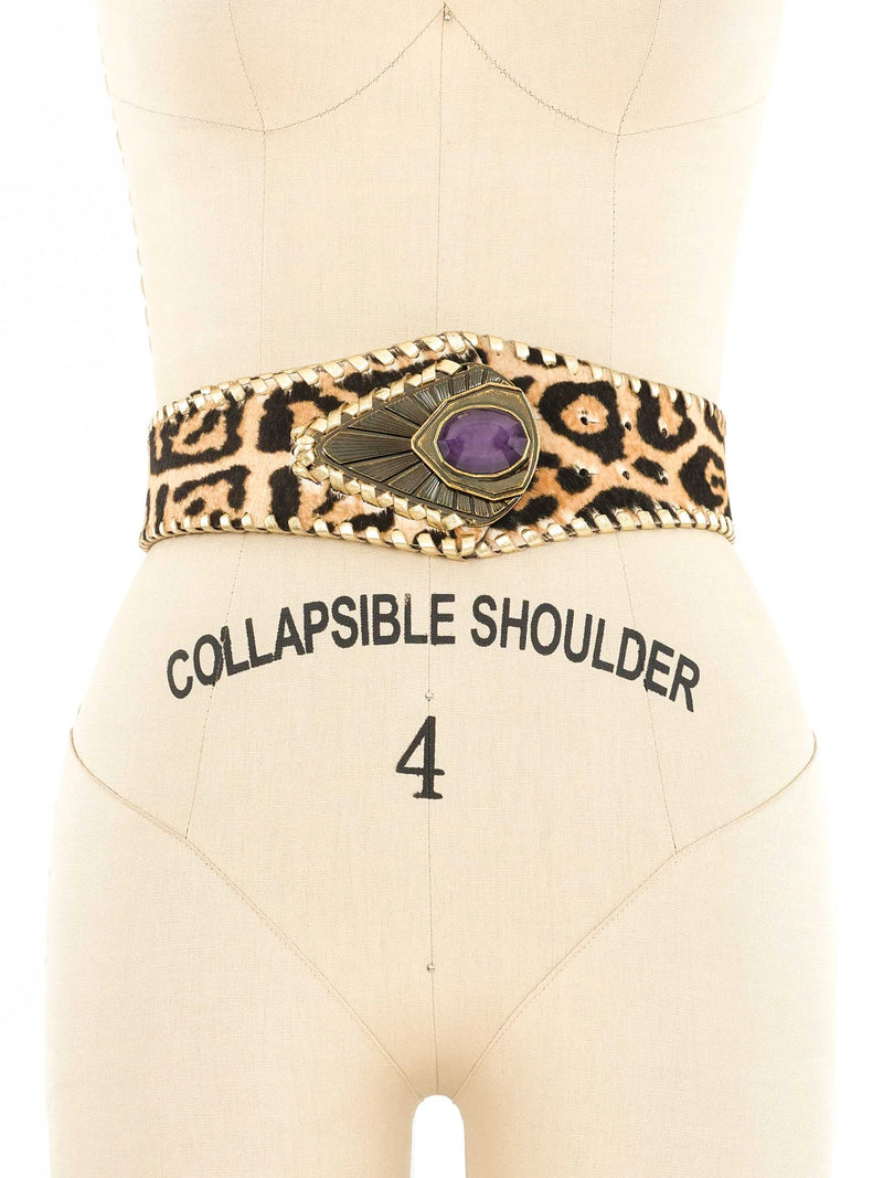 Roberto Cavalli Leopard Pony Hair Whipstitch Belt Accessory arcadeshops.com