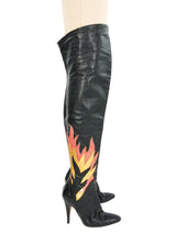 Flame Applique Thigh High Leather Boots, 38 Accessory arcadeshops.com