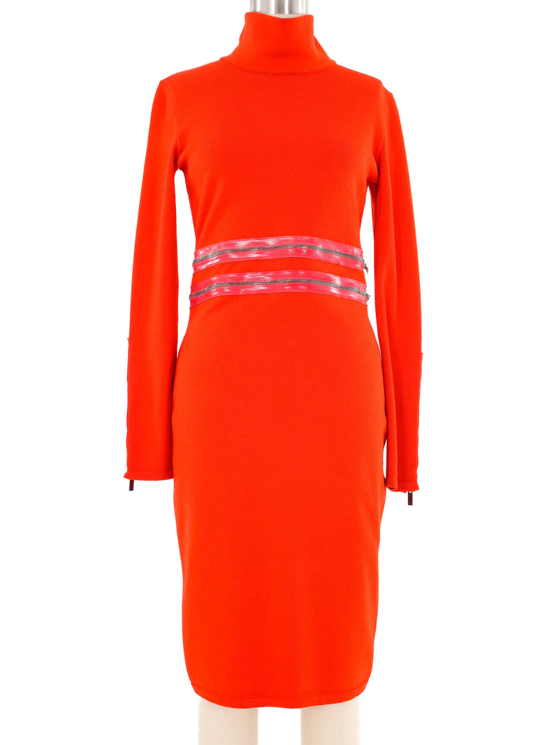 Blumarine Orange Zipper Accented Knit Bodycon Dress Dress arcadeshops.com