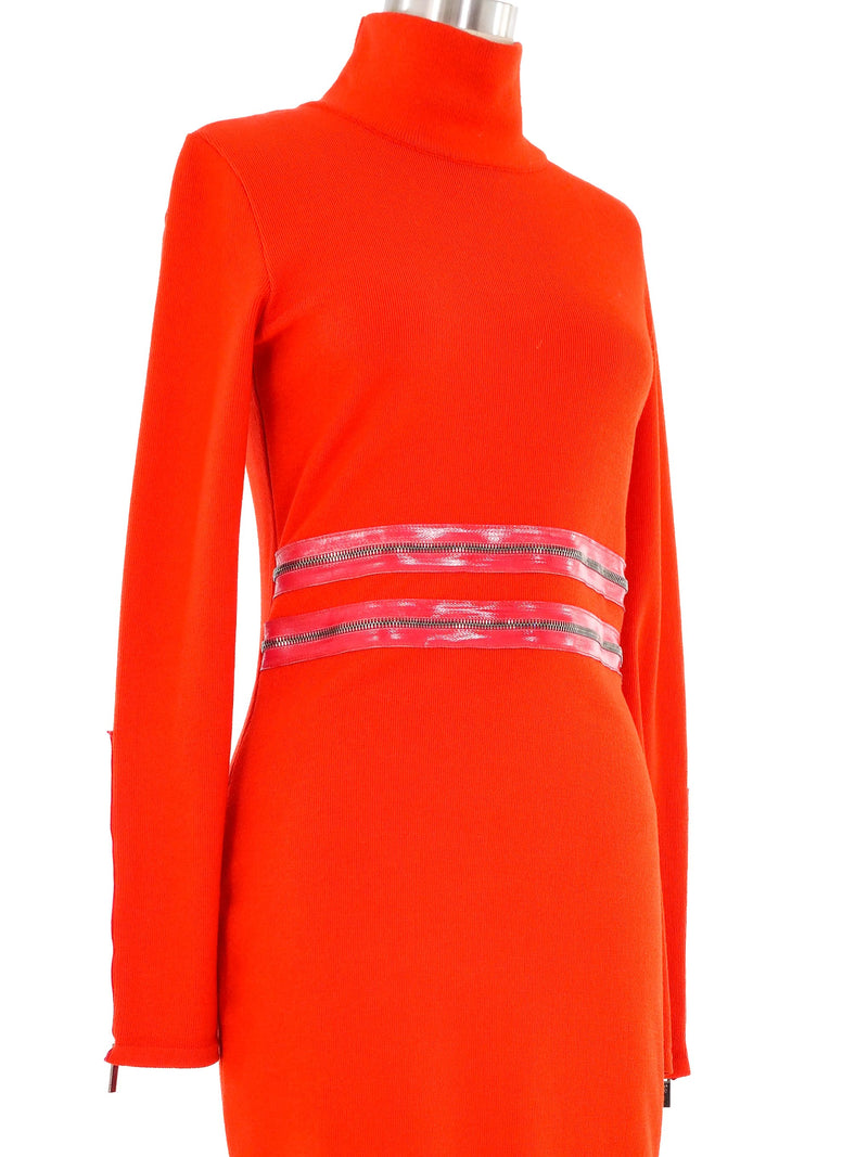 Blumarine Orange Zipper Accented Knit Bodycon Dress Dress arcadeshops.com