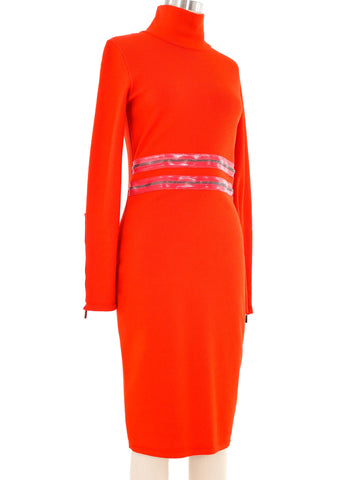 Blumarine Orange Zipper Accented Knit Bodycon Dress