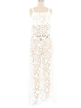 White Floral Crochet Lace Ruffle Jumpsuit Jumpsuit arcadeshops.com