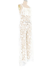 White Floral Crochet Lace Ruffle Jumpsuit Jumpsuit arcadeshops.com