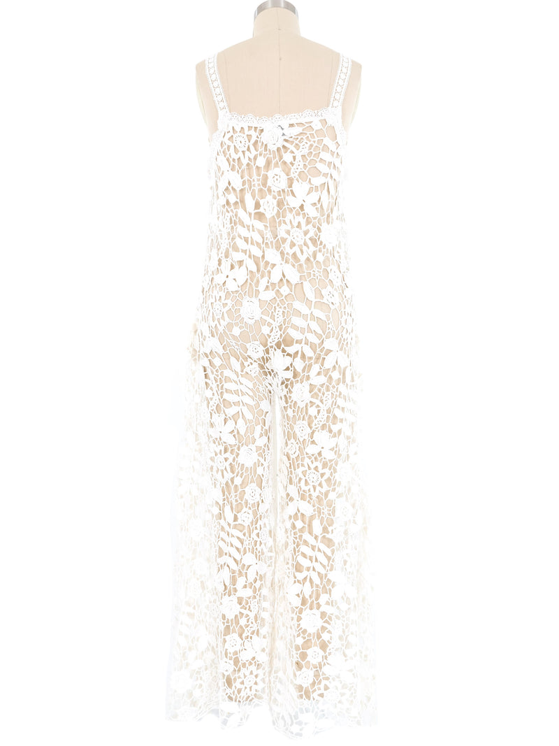 White Floral Crochet Lace Ruffle Jumpsuit Jumpsuit arcadeshops.com