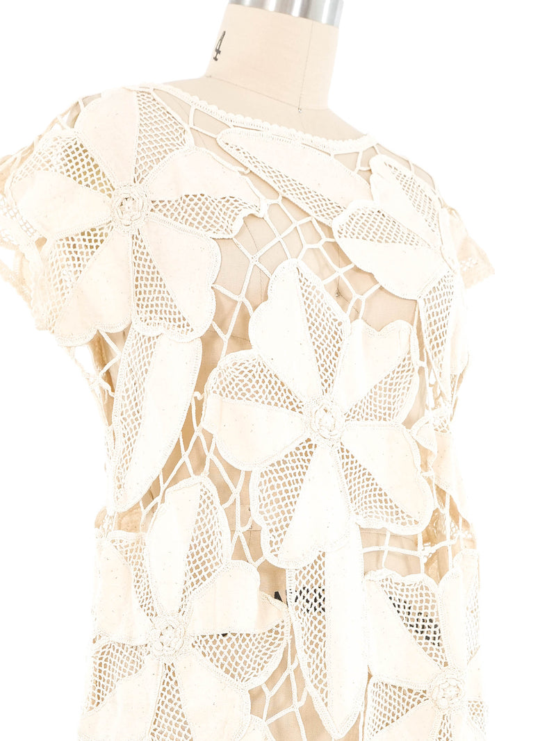 Ivory Patchwork Cotton Crochet Top Top arcadeshops.com