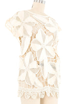 Ivory Patchwork Cotton Crochet Top Top arcadeshops.com