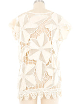 Ivory Patchwork Cotton Crochet Top Top arcadeshops.com