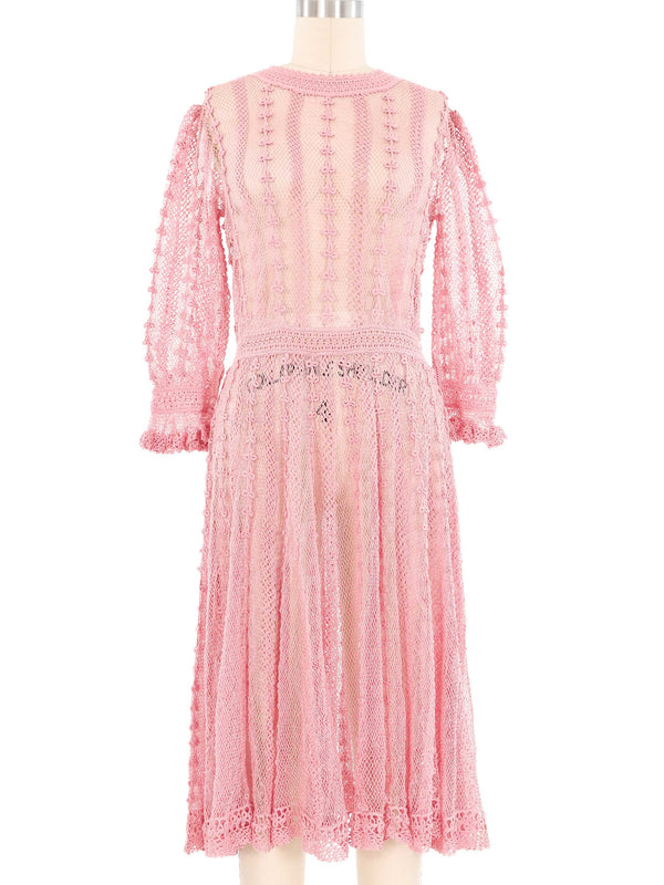 Pink Long Sleeve Crochet Midi Dress Dress arcadeshops.com