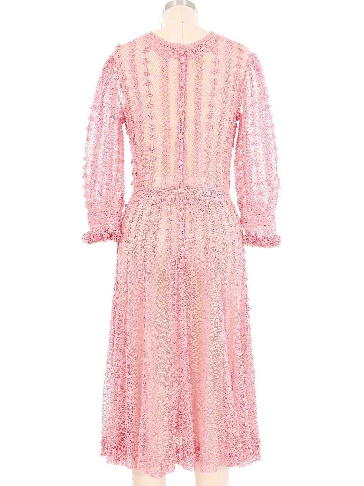 Pink Long Sleeve Crochet Midi Dress
