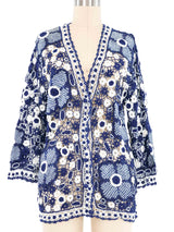 Blue Shibori Applique Crochet Cardigan Jacket arcadeshops.com