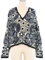 Black and White Shibori Applique Floral Crochet Top Top arcadeshops.com