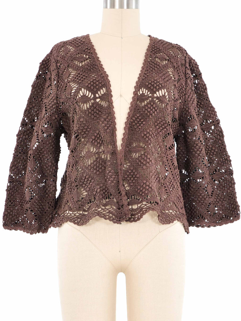 Chocolate Brown Raised Crochet Jacket Jacket arcadeshops.com