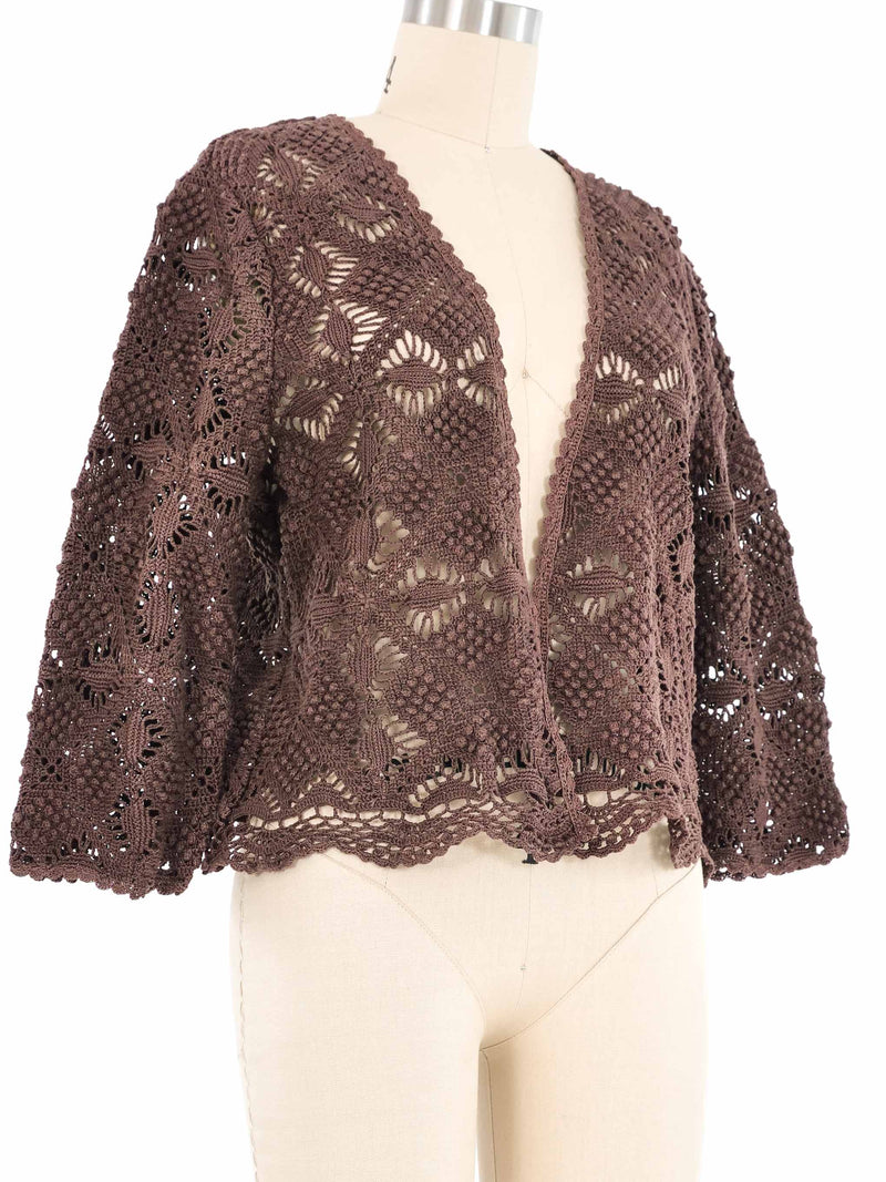 Chocolate Brown Raised Crochet Jacket Jacket arcadeshops.com