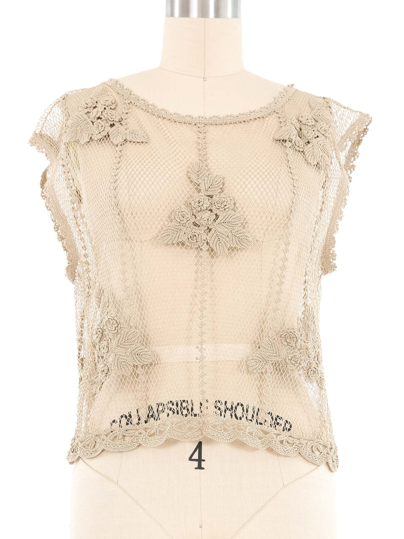 Beige Floral Crochet Tank Top arcadeshops.com