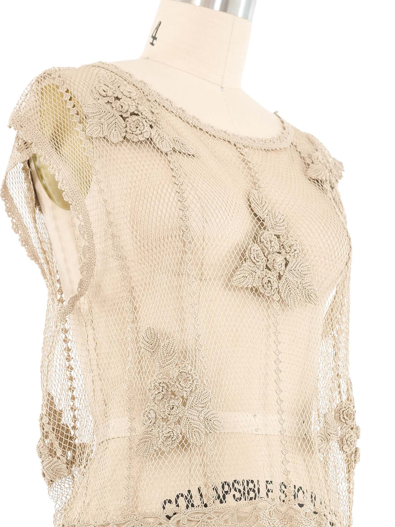 Beige Floral Crochet Tank Top arcadeshops.com