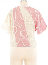 Pink and White Dimensional Crochet Top Top arcadeshops.com