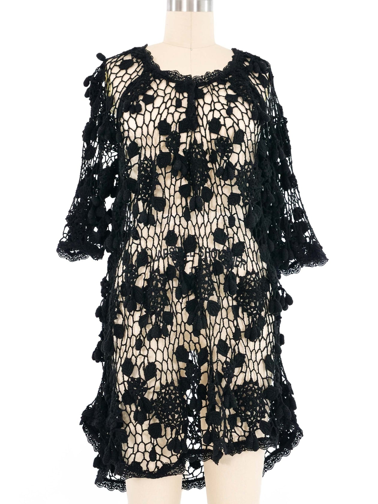 Black Floral Pom Pom Crochet Mini Dress Black Floral Pom Pom Crochet Mini Dress
