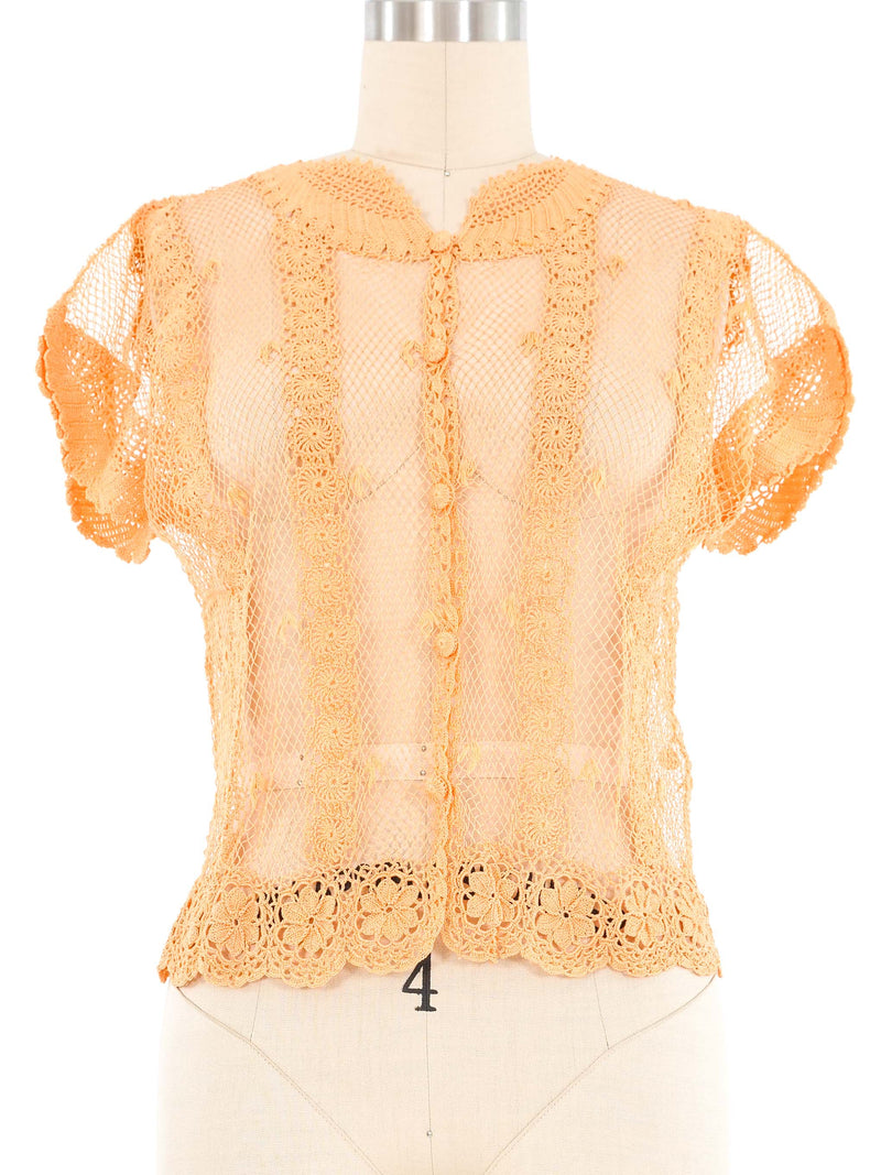 Orange Crochet Button Front Top Top arcadeshops.com