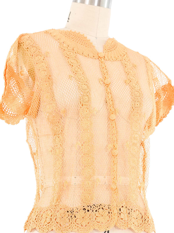 Orange Crochet Button Front Top Top arcadeshops.com