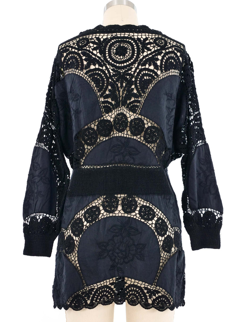 Black Rose Embroidered Cotton Crochet Jacket Jacket arcadeshops.com