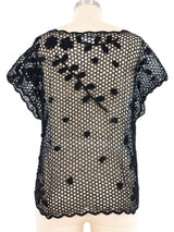 Black Floral Pearl Embellished Crochet Top Top arcadeshops.com