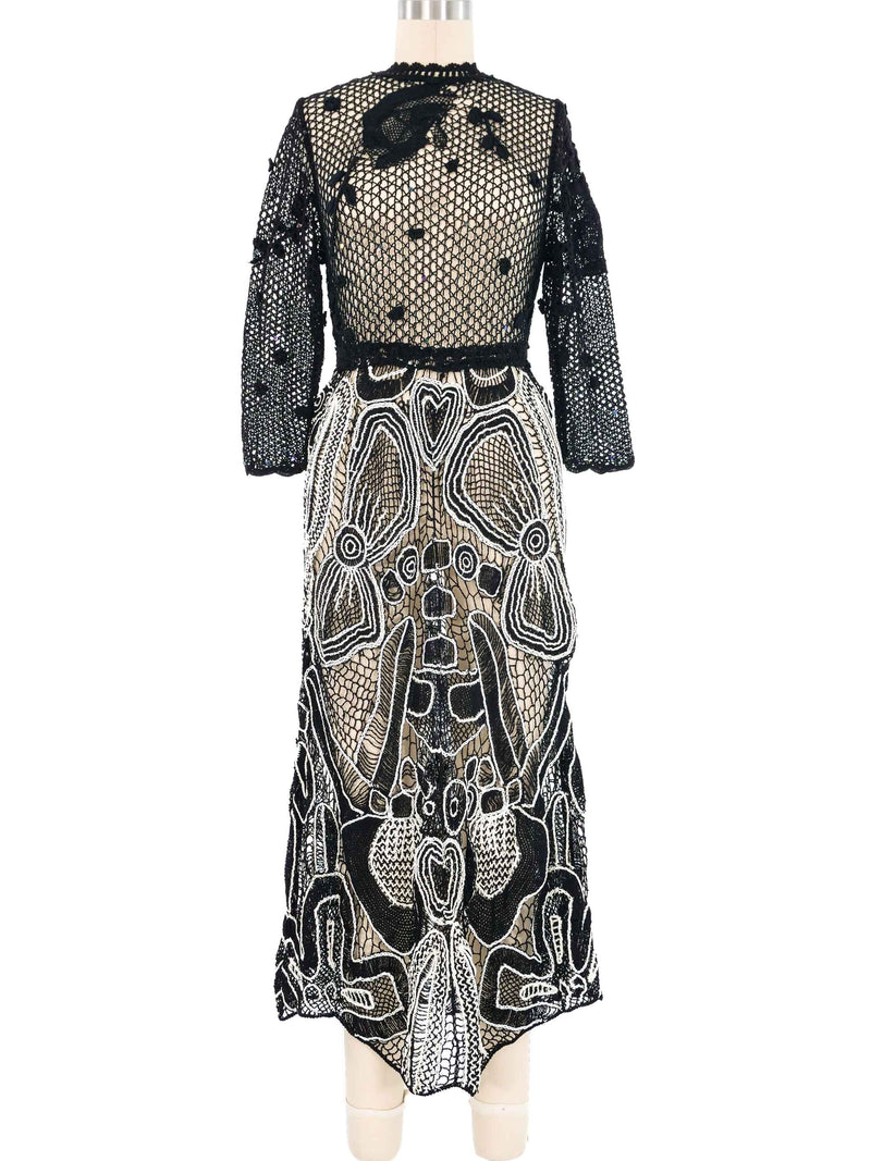 Black and White Floral Embellished Crochet Maxi Dress Dress arcadeshops.com