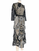 Black and White Floral Embellished Crochet Maxi Dress Dress arcadeshops.com