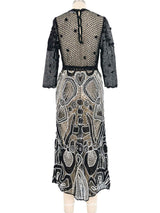 Black and White Floral Embellished Crochet Maxi Dress Dress arcadeshops.com